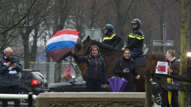 Right-wing demonstration against Mr Cavusoglu's visit in The Hague - 8 March