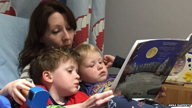 Anna Rafferty, former head of Penguin Digital, reading to her boys