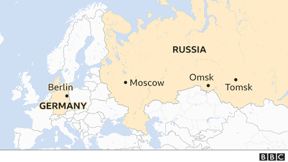 A map shows key locations in the Navalny case