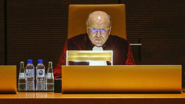 Judges of the Court of Justice of the European Union at the European Court of Justice (ECJ) in Luxembourg, 19 December 2019