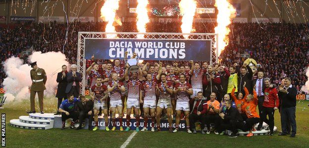 Wigan Warriors celebrate winning the World Club Challenge