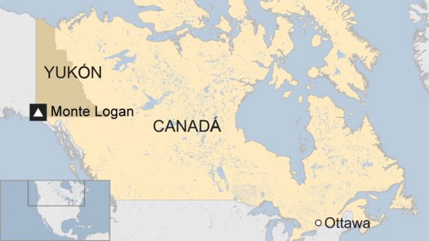 Mapa del Monte Logan en Canadá