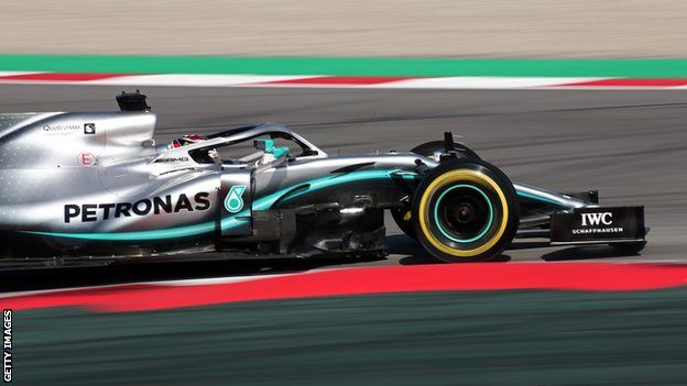 Lewis Hamilton drives his Mercedes during pre-season testing in Barcelona
