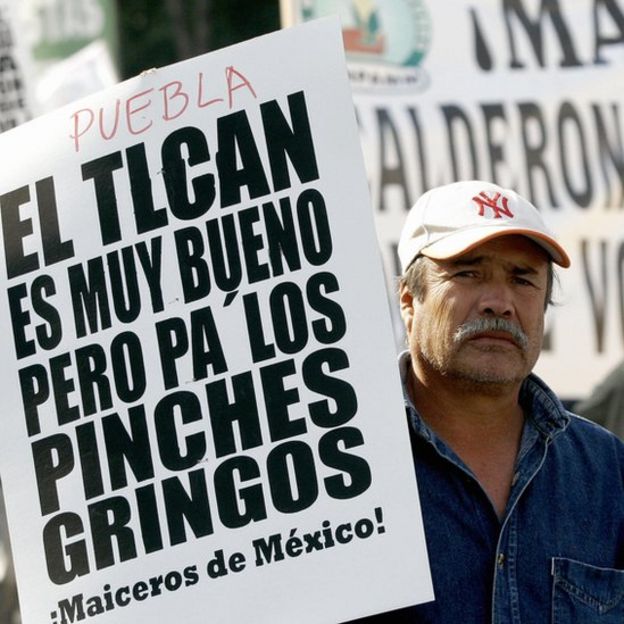 Protesta contra TLC en México.