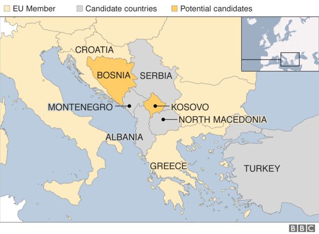 Balkans - EU candidate countries, map