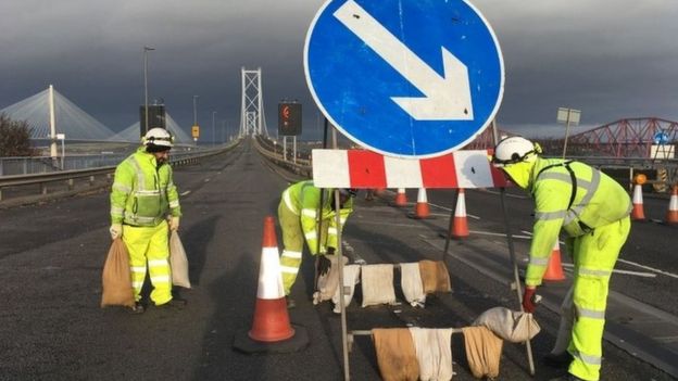 Workmen on Forth Road bridge