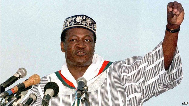 Burkina Faso President Blaise Compaore speaks at an election rally in 1998.