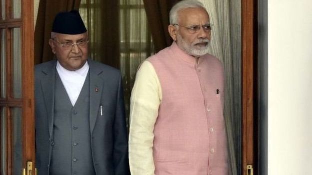 Indian Prime Minister Narendra Modi and Nepal's Prime Minister KP Sharma Oli