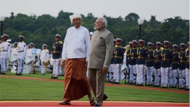 গার্ড অব অনারে নরেন্দ্র মোদির সাথে বার্মিজ প্রেসিডেন্ট