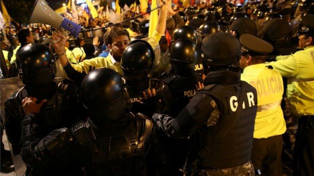 Manifestantes en Quito.