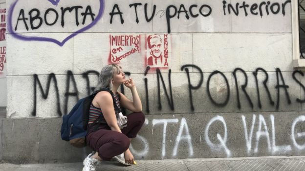 joven frente a pared con grafittis