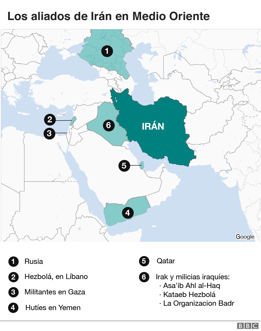 Mapa de los aliados de Irán en Medio Oriente