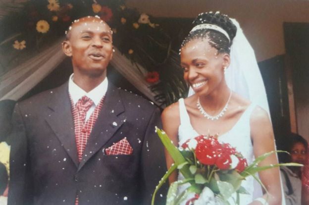 Harry Olwande and Terry on their wedding day in July 2005