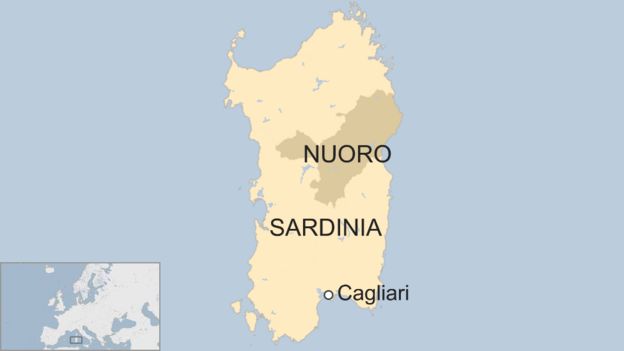 A map shows the Italian island of Sardinia in the Mediterranean-nc