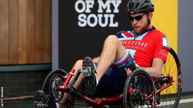 JJ Chalmers competing in the men's recumbent bike time trial during the first Invictus Games in London in 2014