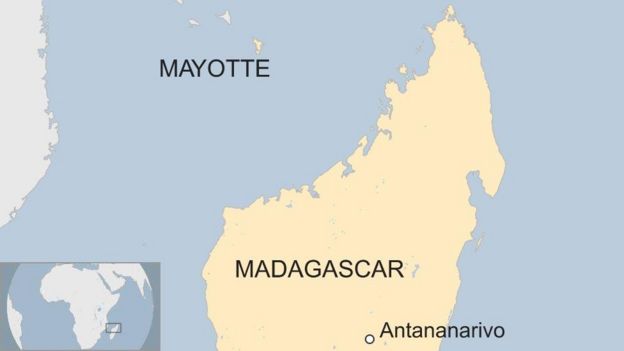 Map showing location of Mayotte in relation to Madagascar