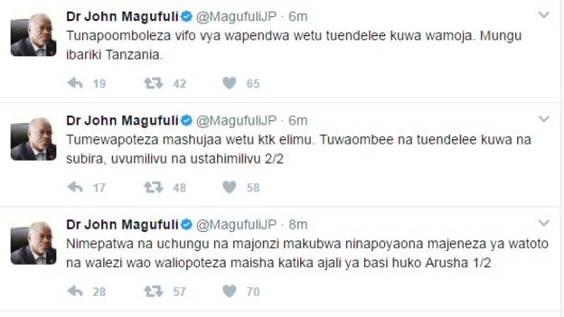 Ujumbe wa Magufuli Twitter