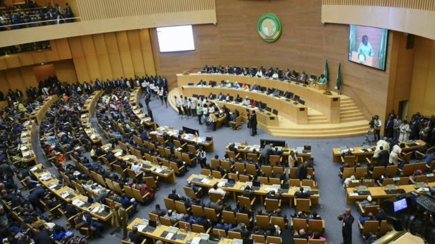 قاعة الاجتماعات الرئيسية في مقر الاتحاد الأفريقي