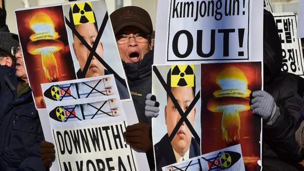 Manifestación en Corea del Sur en contra de Kim Jong un.