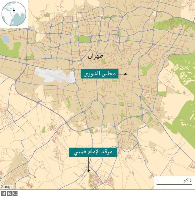 خريطة لموقع مجلس الشورى في طهران