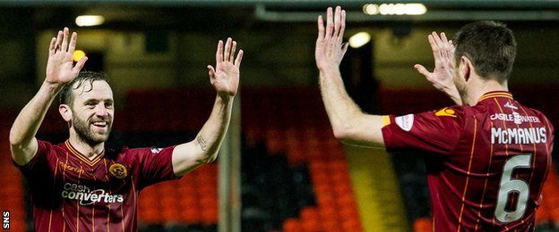 James McFadden and Stephen McManus celebrate with Motherwell