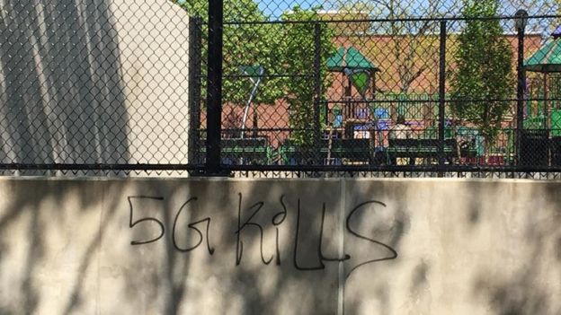 Grafiti que dice "El 5G mata", en Nueva York.