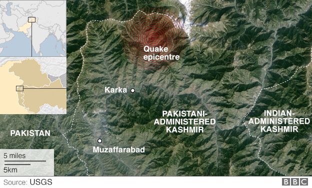 Карта, показывающая районы, пострадавшие от землетрясения