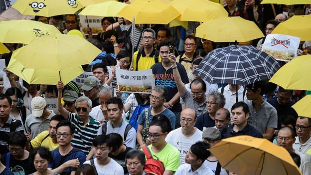 Protestantes de la llamada Revolución del Paraguas en 2014