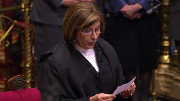 Lords Speaker Baroness D'Souza reading out the result of one of Monday's votes