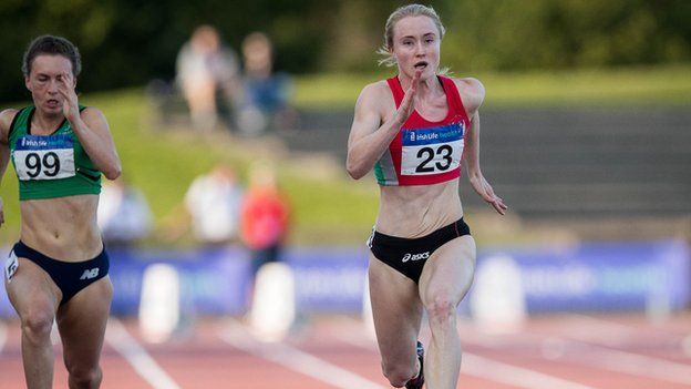 Amy Foster sprints to victory in the 100m at the Irish Championships on Sunday