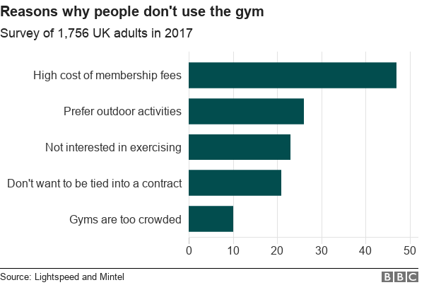 Chart showing the top five reasons why adults avoid going to the gym.