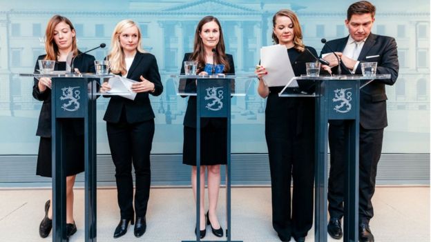 Finland's new government with new prime minister Sanna Marin centre