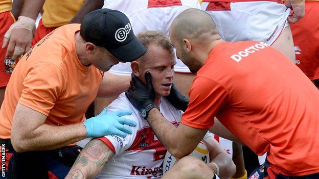 England stand-off Kevin Brown receives treatment during the win over Papua New Guinea