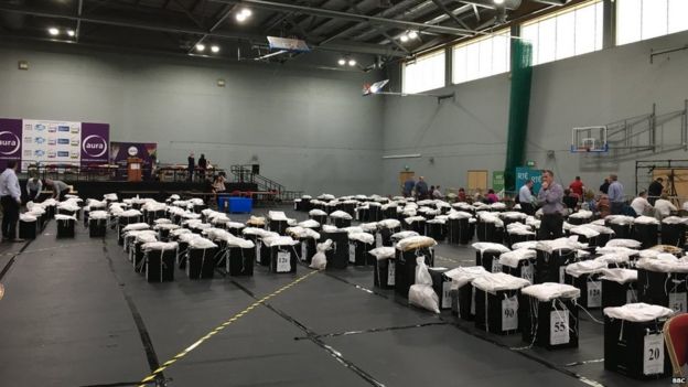 Ballots ready to be counted in Letterkenny, County Donegal