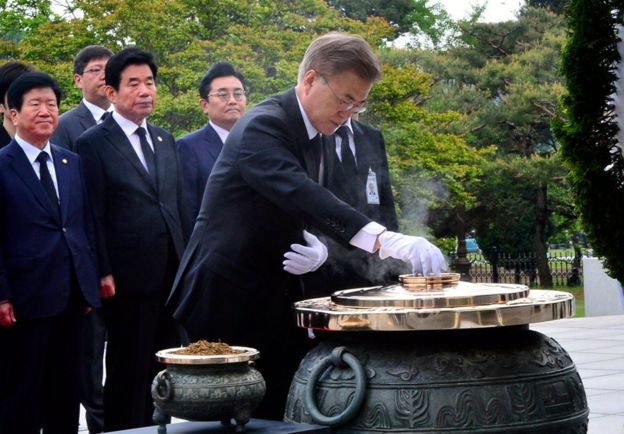 South Korea's Moon Jae-in sworn in vowing to address North - BBC News