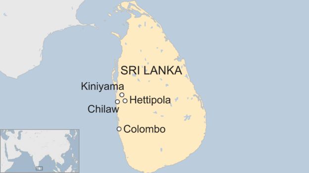 Map of Sri Lanka highlighting places where Muslims have been targeted