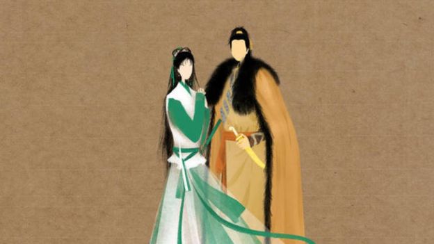 An illustration showing two main characters from the Return of the Condor Heroes, the second novel in the trilogy