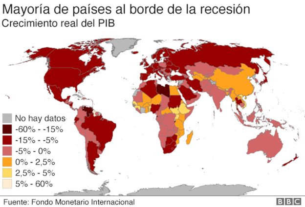Mapa que muestra nivel de recesión en el mundo