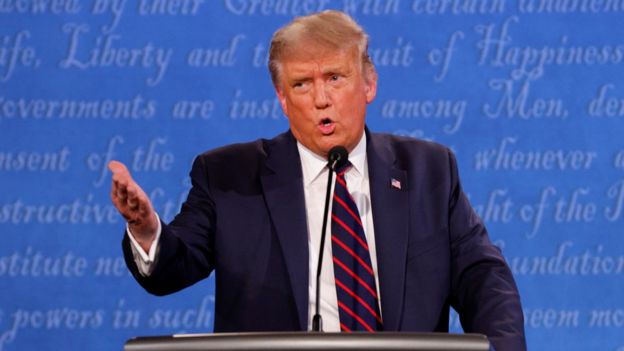 President Donald Trump during the debate in Cleveland, Ohio