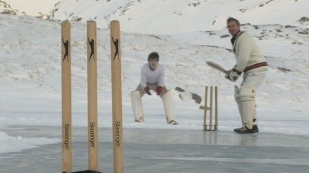 Cricket game in snow