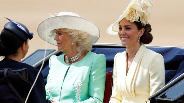 The Duchess of Cambridge arriving alongside the Duchess of Cornwall