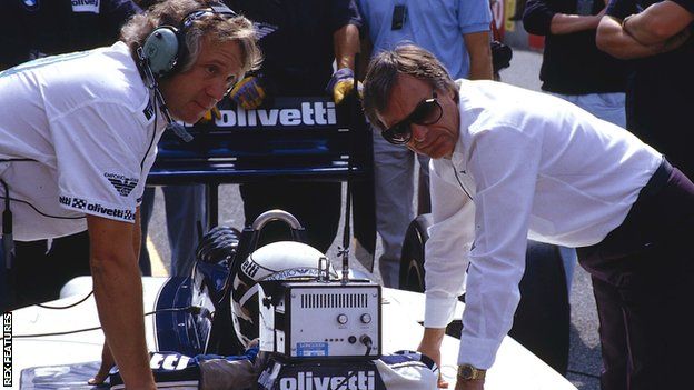 1986 Italian Grand Prix. Monza, Italy. 5-7 September 1986. Brabham team boss Bernie Ecclestone and chief mechanic Charlie Whiting discuss things with driver Riccardo Patrese