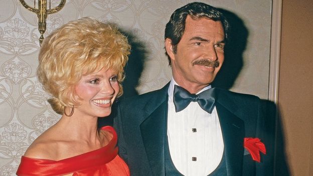 Actress Loni Anderson and actor Burt Reynolds arrive at the Nosotros Golden Eagle Awards