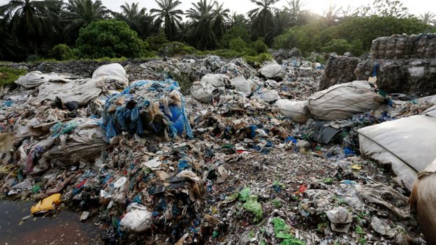 Waste at an illegal plastic recycling factory in Malaysia