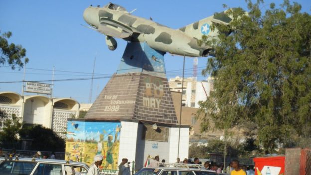 Russian MiG fighter in central square, Hargeisa