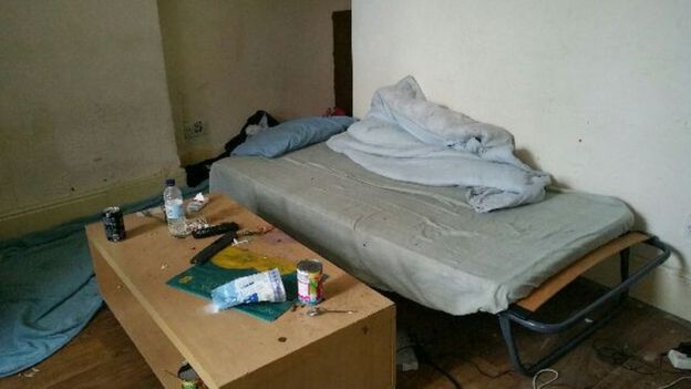 Filthy bed at one of the houses
