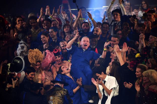 Jean Paul Gaultier at the end of his fashion show