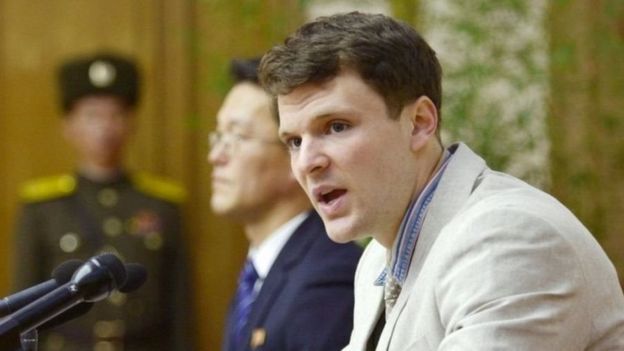 Otto Warmbier alizungumza na waandishi wa habari 2016 na kukana kuhusika na tuhuma za kipelelezi