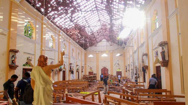 Blast damage at St Sebastian's Church in Negombo