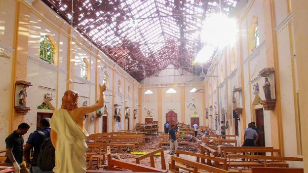 Blast damage at St Sebastian's Church in Negombo.